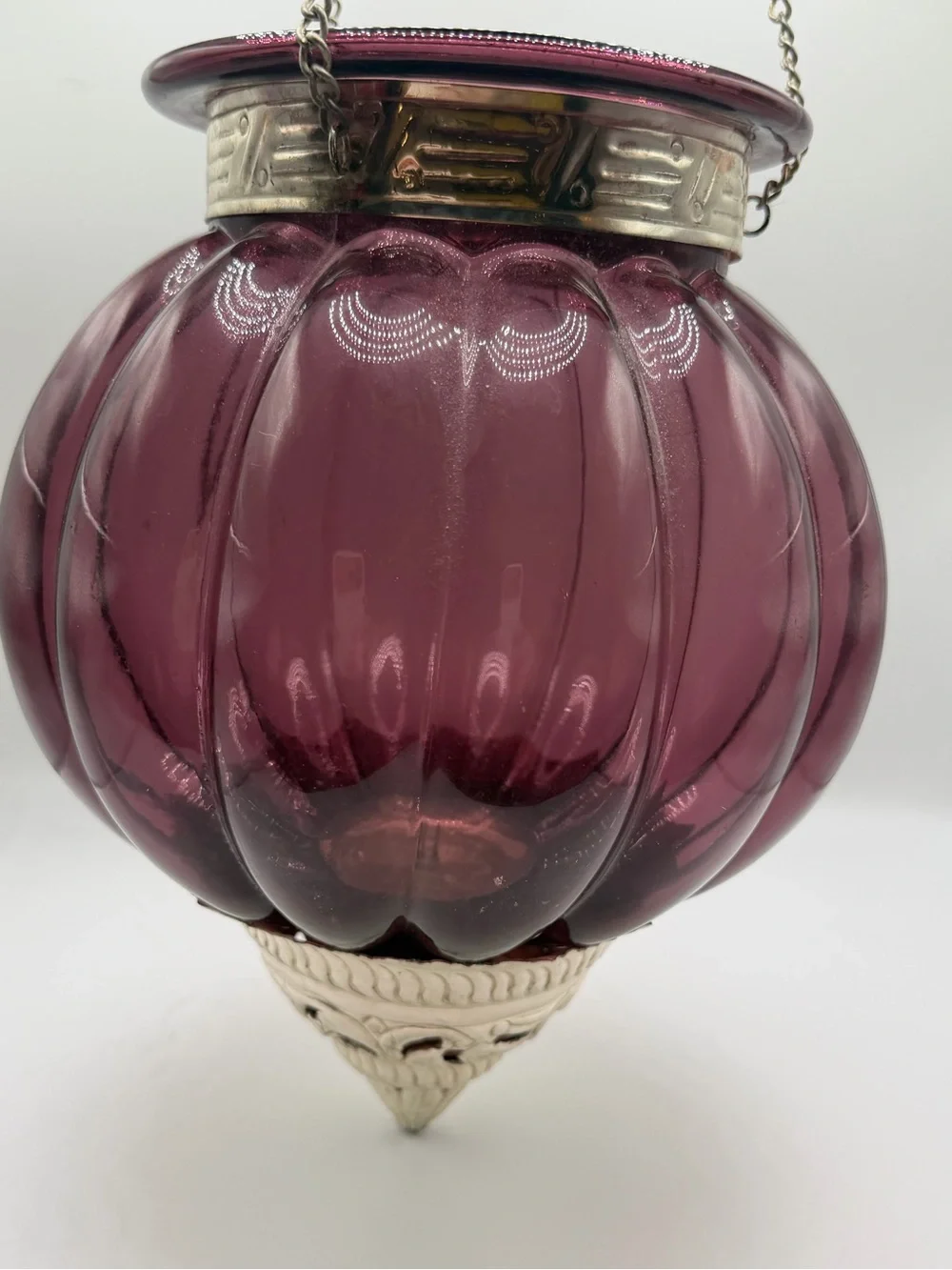 Vintage Moroccan Style Decorative Purple Glass Hanging Candle Lantern